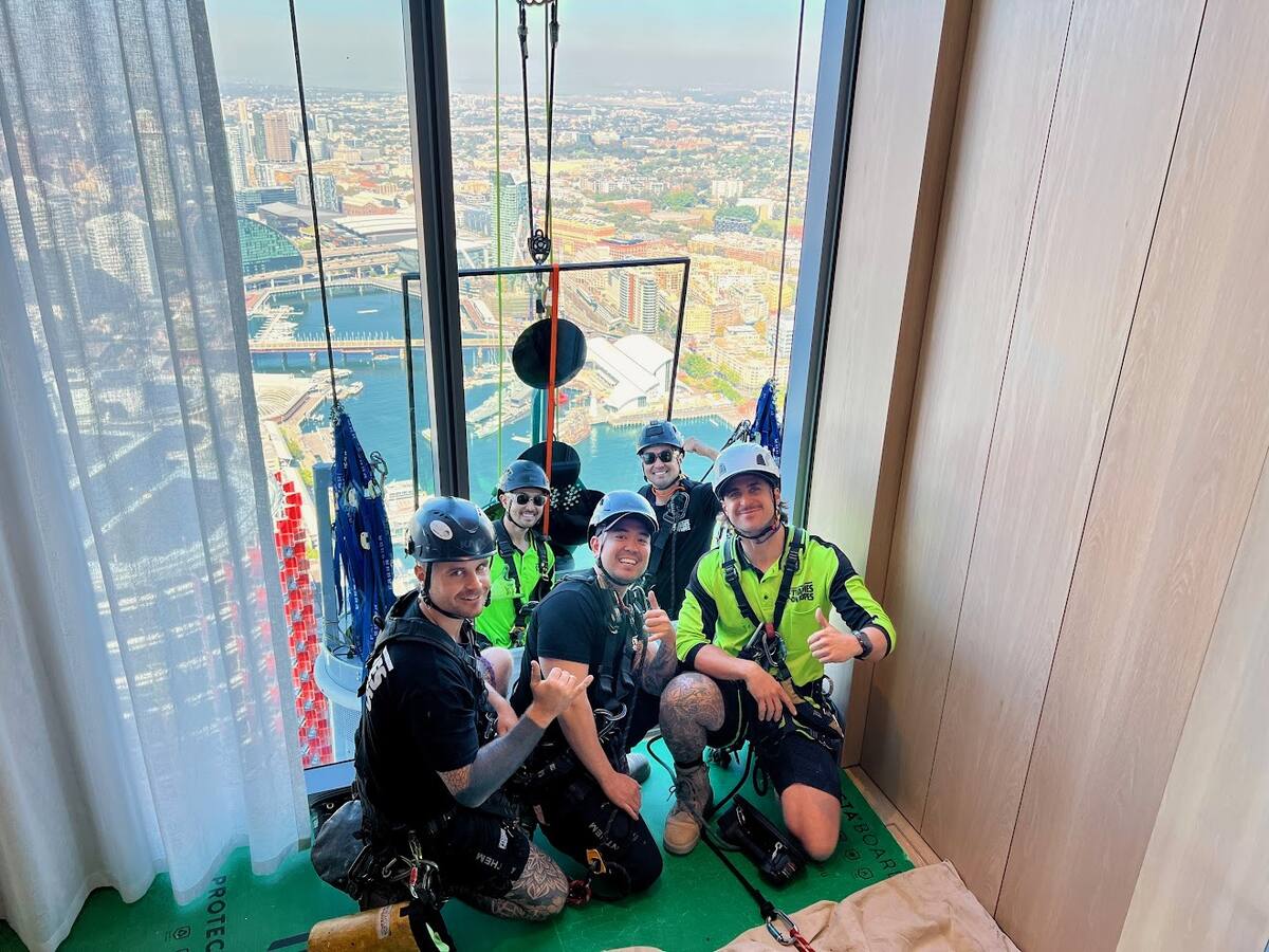 Tradies on Ropes team of qualified technicians on a high-rise project in Sydney